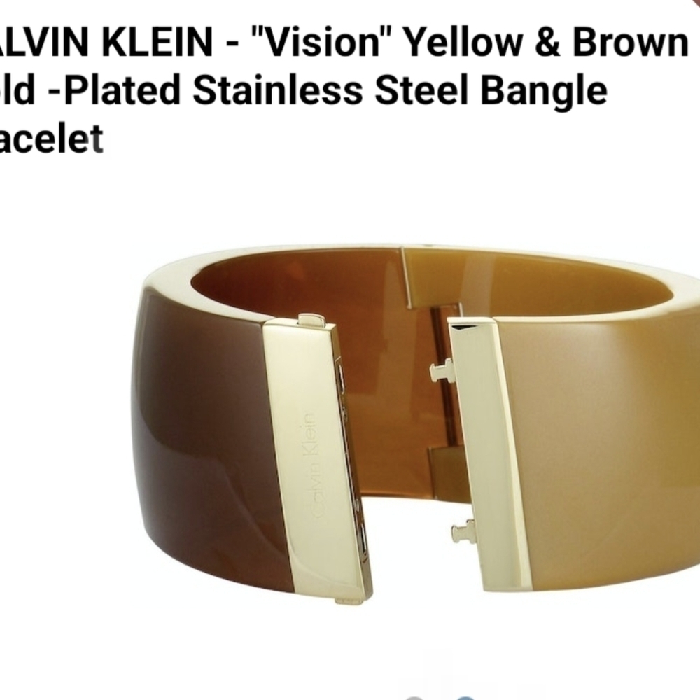 Bracelet Bangle Wide 18K Plated Clasp Brown Gold Retro '80s Style Jewelry - Picture 7 of 8